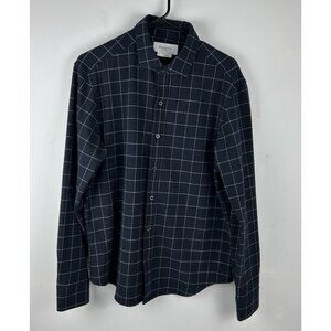 Ministry of Supply Shirt Mens Medium Blue Check Fusion Flannel Button Up Preppy